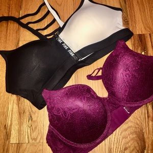 Pink Bra & maroon push up bra